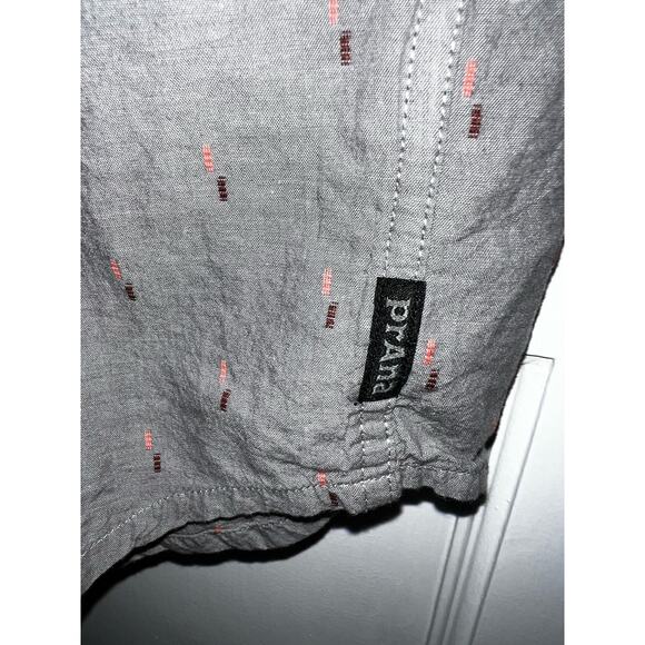 Prana Men Organic Cotton Printed Button Down Shirt Size 2XL Gray Short Sleeve - Picture 4 of 7